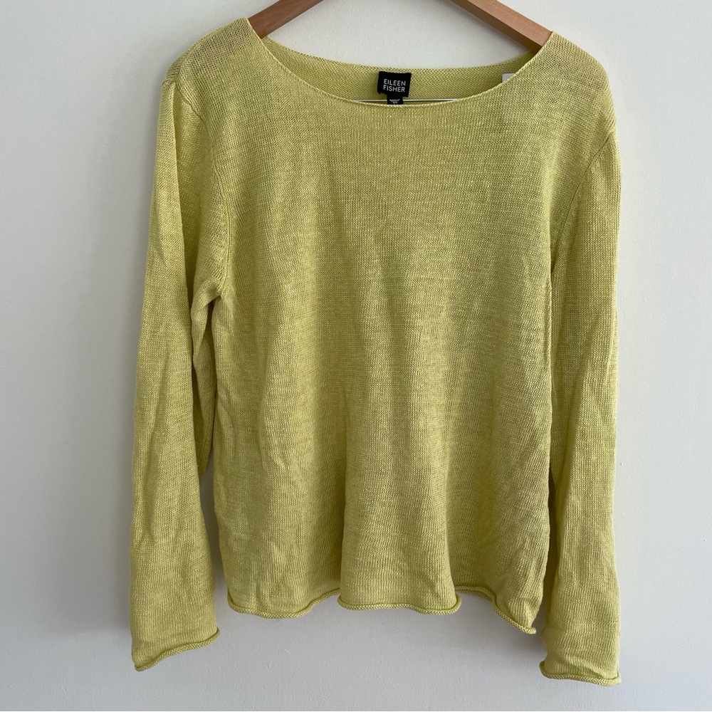Eileen Fisher Green Knit 100% Linen Sweater Size Extra Large